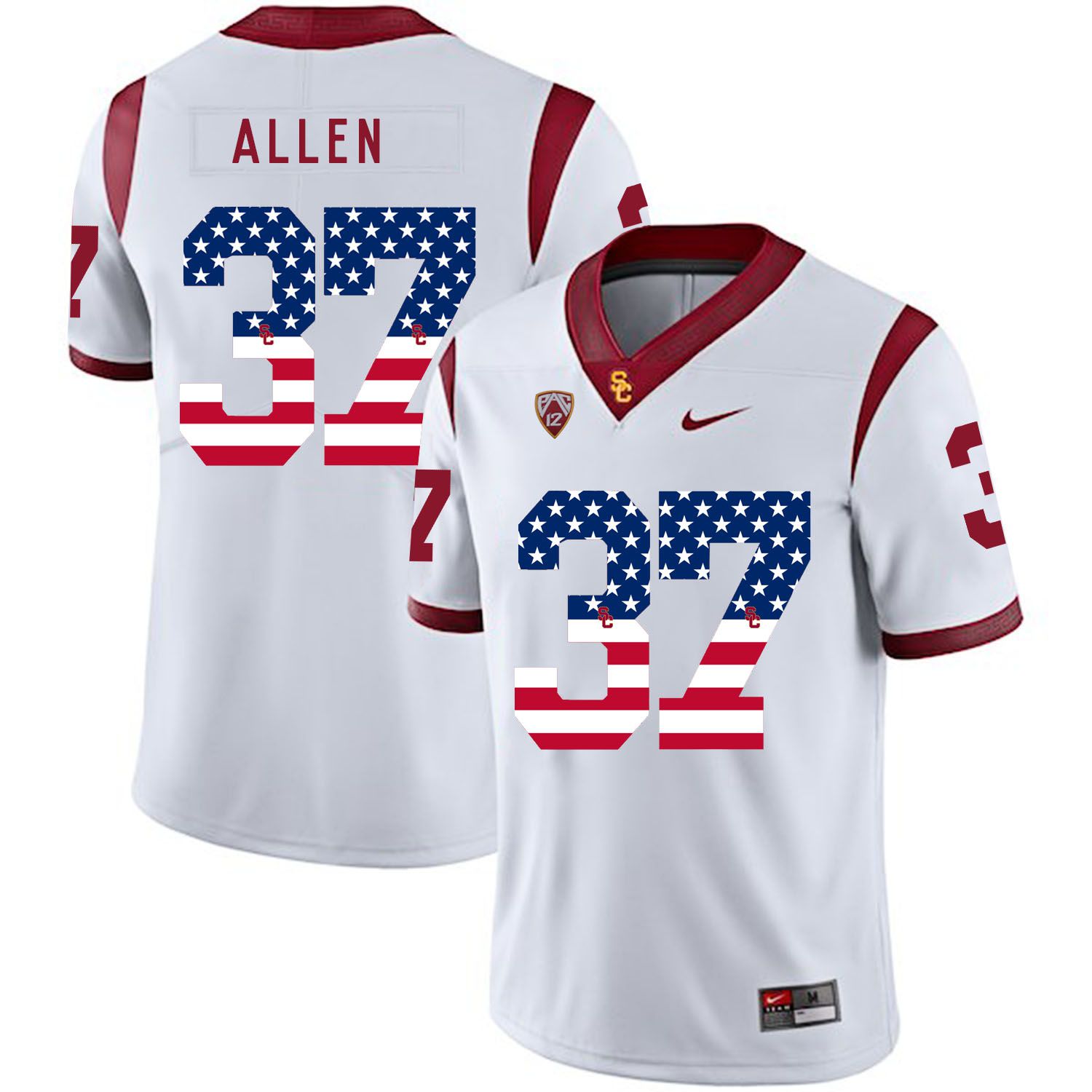 Men USC Trojans 37 Allen White Flag Customized NCAA Jerseys